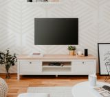 TV-Lowboard Vestland in wei und Artisan Eiche Landhaus Fernsehtisch 160 x 45 cm TV-Unterteil