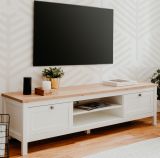TV-Lowboard Vestland in wei und Artisan Eiche Landhaus Fernsehtisch 160 x 45 cm TV-Unterteil