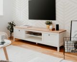 TV-Lowboard Vestland in wei und Artisan Eiche Landhaus Fernsehtisch 160 x 45 cm TV-Unterteil