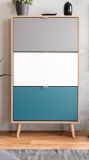 Schuhschrank Colory in Sonoma Eiche hell mit Petrol, Wei und Grau skandinavischer Schuhkipper Tricolor 70 x 125 cm