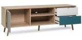 TV-Lowboard Colory in Sonoma Eiche hell mit Petrol, Wei und Grau skandinavischer Fernsehtisch Tricolor 150 x 52 cm