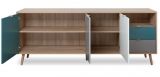 Sideboard Colory in Sonoma Eiche hell mit Petrol, Wei und Grau skandinavische Anrichte Tricolor 180 x 71 cm Kommode