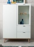 Highboard Lundby in matt wei mit Sonoma Eiche massiv Vitrine skandinavisch 100 x 140 cm