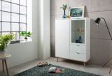 Highboard Lundby in matt wei mit Sonoma Eiche massiv Vitrine skandinavisch 100 x 140 cm