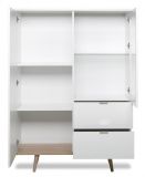 Highboard Lundby in matt wei mit Sonoma Eiche massiv Vitrine skandinavisch 100 x 140 cm