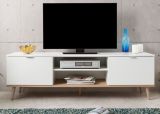 TV-Lowboard Lundby in matt wei mit Sonoma Eiche massiv Fernsehtisch skandinavisch 160 x 51 cm TV-Unterteil
