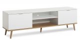 TV-Lowboard Lundby in matt wei mit Sonoma Eiche massiv Fernsehtisch skandinavisch 160 x 51 cm TV-Unterteil