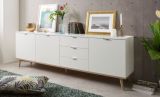 Sideboard Lundby in matt wei� mit Sonoma Eiche massiv Kommode skandinavisch 200 x 68 cm Anrichte
