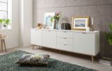 Sideboard Lundby in matt wei� mit Sonoma Eiche massiv Kommode skandinavisch 200 x 68 cm Anrichte