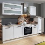 Kchenblock White Premium in wei matt Landhaus Einbaukche inkl. E-Gerte + Geschirrspler satiniertes Glas 270 cm