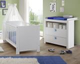 Babyzimmer Olivia in wei und blau komplett Set 2-teilig mit Wickelkommode und Babybett