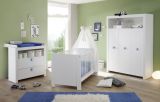 Babyzimmer Olivia in wei und blau komplett Set 3-teilig mit Wickelkommode Kleiderschrank und Babybett
