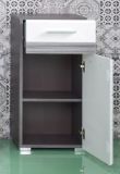 Badezimmer Unterschrank SetOne in wei Hochglanz und Sardegna grau Rauchsilber 37 x 80 cm
