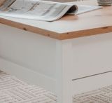 Couchtisch Vestland in wei und Artisan Eiche Landhaus Wohnzimmertisch 110 x 55 cm Beistelltisch mit 2 x Schubkasten