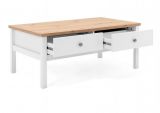 Couchtisch Vestland in wei und Artisan Eiche Landhaus Wohnzimmertisch 110 x 55 cm Beistelltisch mit 2 x Schubkasten