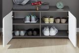 Garderobe Sitzbank Line in Hochglanz wei und Sardegna grau Rauchsilber Garderobenbank und Schuhschrank 80 x 41 cm