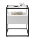 Beistelltisch Evora wei matt mit Metallgestell und Glasplatte 43 x 43 cm