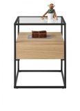 Beistelltisch Evora in Eiche mit Metallgestell und Glasplatte 43 x 43 cm