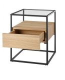 Beistelltisch Evora in Eiche mit Metallgestell und Glasplatte 43 x 43 cm
