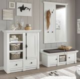 Garderobenpaneel Hooge in Pinie wei Landhaus Wandgarderobe mit Spiegel 105 x 140 cm