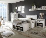 Bett Hooge in Pinie wei Landhaus Stauraumbett mit Bettschubkasten Liegeflche 90 x 200 cm