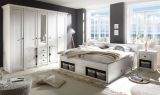Schlafzimmer komplett Hooge in Pinie wei Landhaus Set mit Doppelbett, Kleiderschrank und 2 x Nachttisch