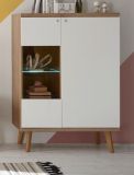 Highboard Helge in wei und Eiche Riviera Vitrine skandinavisch 90 x 134 cm