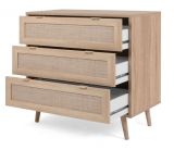 Schubladenkommode Niran in Sonoma Eiche mit Bast - Dekor Kommode skandinavisch 80 x 80 cm