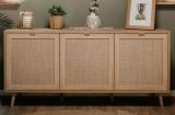Sideboard Niran in Sonoma Eiche mit Bast - Dekor Kommode skandinavisch 150 x 71 cm