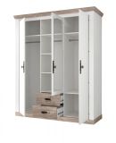 Kleiderschrank Rovola in Pinie wei / Oslo Pinie Landhaus Drehtrenschrank 3-trig mit Spiegel 169 x 201 cm