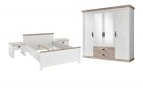Schlafzimmer komplett Rovola in Pinie wei / Oslo Pinie Landhaus Komplettzimmer mit Bett, Kleiderschrank und 2 x Nachttisch