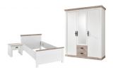 Schlafzimmer komplett Rovola in Pinie wei / Oslo Pinie Landhaus Komplettzimmer mit Bett, Kleiderschrank und Nachttisch