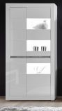 Vitrine Nobile in wei Hochglanz und Stone Design grau Vitrinenschrank 100 x 198 cm