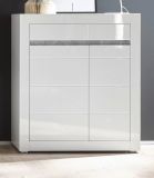 Kommode Nobile in wei Hochglanz und Stone Design grau 100 x 112 cm