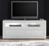 TV-Lowboard Nobile in Hochglanz wei und Stone Design grau TV-Unterteil in Komforthhe 150 x 63 cm