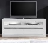 TV-Lowboard Nobile in Hochglanz wei und Stone Design grau TV-Unterteil in Komforthhe 150 x 63 cm