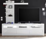 TV-Lowboard Nobile in Hochglanz wei und Stone Design grau TV-Unterteil in Komforthhe 217 x 63 cm