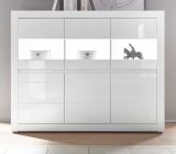 Highboard Nobile in wei Hochglanz und Stone Design grau 164 x 131 cm