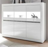 Highboard Nobile in wei Hochglanz und Stone Design grau 164 x 131 cm