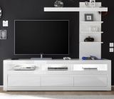 Wohnwand 2-tlg. Nobile in Hochglanz wei und Stone Design grau TV-Lowboard und Wandregal 217 x 163 cm