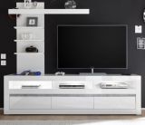 Wohnwand 2-tlg. Nobile in Hochglanz wei und Stone Design grau TV-Lowboard und Wandregal 217 x 163 cm