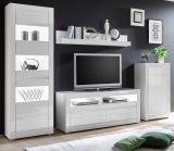 Wohnwand Nobile in Hochglanz wei und Stone Design grau Anbauwand 4-teilig 302 x 198 cm