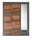 Kleiderschrank Ward in Old Used Wood Shabby Design mit Matera grau Drehtrenschrank 3-trig mit Spiegel 150 x 201 cm