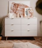 Kommode Lundby in matt wei mit Sonoma Eiche massiv Schubladenkommode skandinavisch 120 x 87 cm