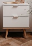 Nachttisch Lundby in matt wei mit Sonoma Eiche massiv Nachtkommode skandinavisch 40 x 52 cm