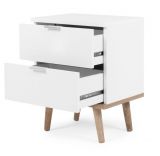 Nachttisch Lundby in matt wei mit Sonoma Eiche massiv Nachtkommode skandinavisch 40 x 52 cm