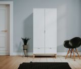 Kleiderschrank Lundby in matt wei mit Sonoma Eiche massiv Drehtrenschrank 2-trig skandinavisch 90 x 180 cm