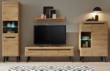 Wohnwand Ronson in Artisan Eiche und schwarz Wohnkombination 4-teilig skandinavisch 343 x 197 cm