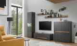 TV-Lowboard Center in grau matt und Wotan Eiche TV-Unterteil 140 x 40 cm