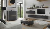 Wohnwand Center in grau matt und Wotan Eiche 5-teilig mit XXL TV-Board 340 x 180 cm